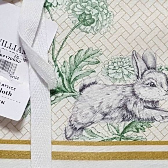 NEW RARE Williams Sonoma Garden Bunny Lattice Tablecloth 70"x 108" Rectangle - Picture 2 of 3